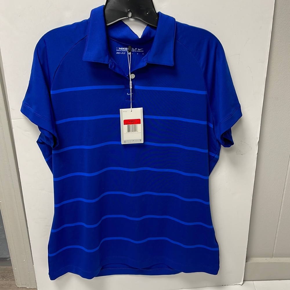 Womens Duke Nike Dri-Fit L collared golf shirt blue with light blue stripes